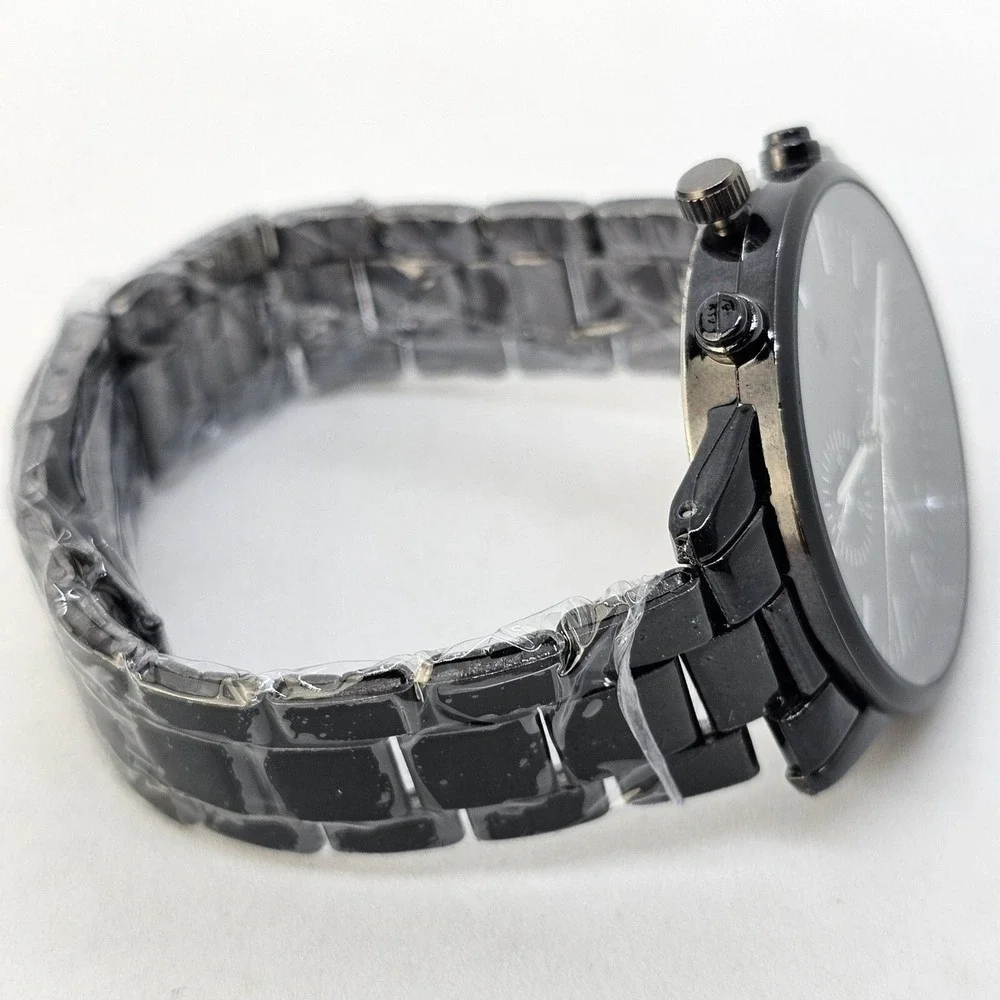 Men's 2 PC Watch Bracelet Set 42MM Black Dial Date Indicator Black‎ Bracelet